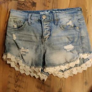 Distressed jean shorts